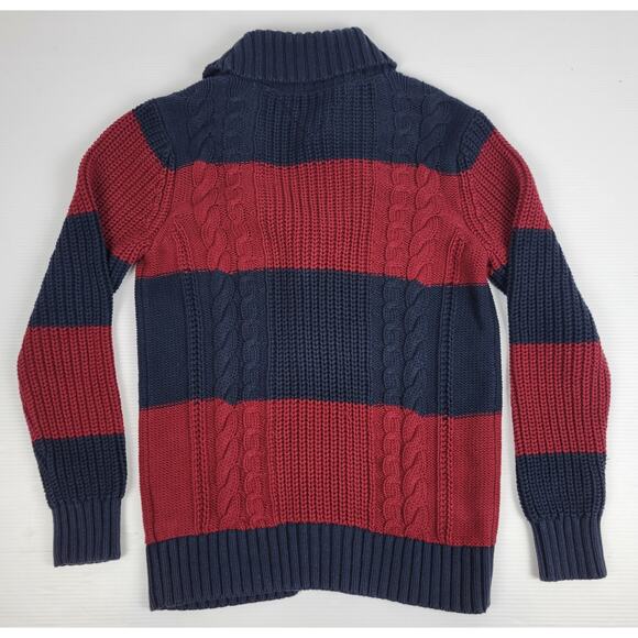 Vintage Hilfiger Mens Medium Rugby Striped Grandpa Chunky Cable Knit Cardigan - Picture 3 of 11